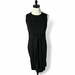 Eileen Fisher Black Sleeveless Tie Waist Midi Dress XS TP